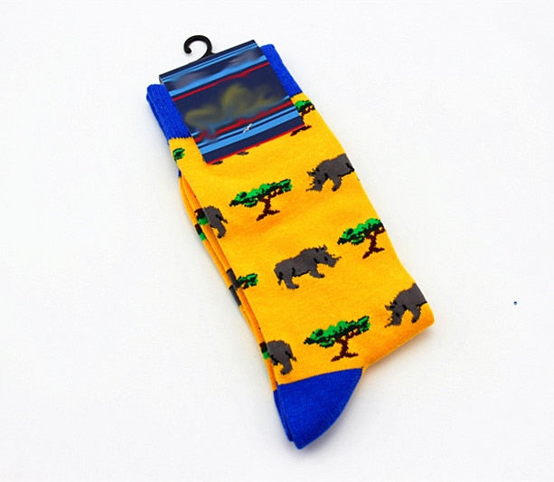New Mens sock Brand Cactus Panda Monkey Pattern Hip hop Cool Socks for Men Winter Thick Long Skate Funny Socks Colorful EUR40-47