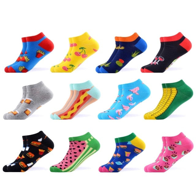 SANZETTI 12 Pairs/Lot Men's Ankle Socks Casual Novelty Colorful Summer Happy Combed Cotton Short Socks Plaid Dress Boat Socks