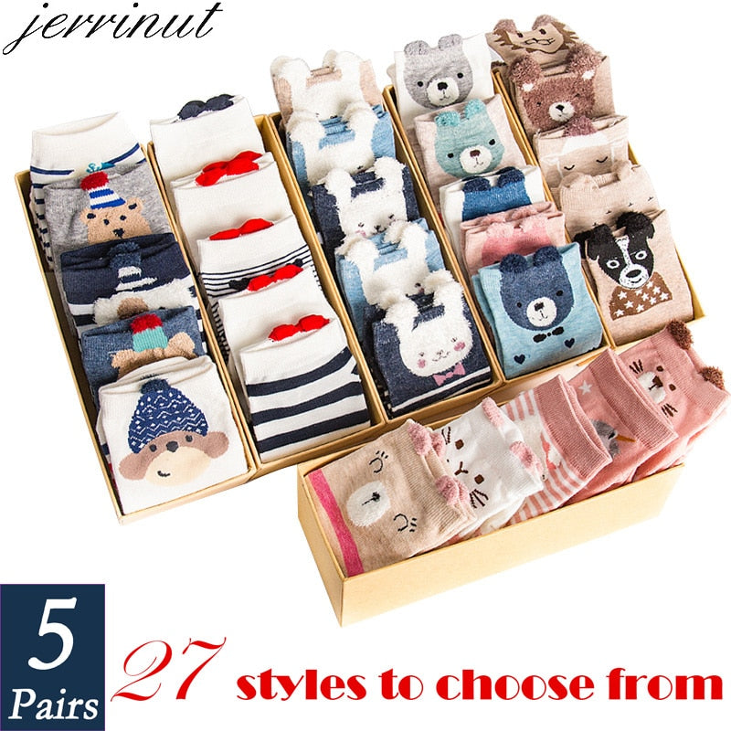 Women's Cotton Happy Funny Invisible Socks With Print Cartoon Animal Casual Short Socks Cute Summer Thin Ankle Socks 5 Pairs/Lot