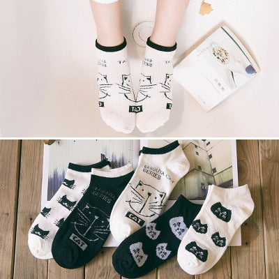 Women's Cotton Happy Funny Invisible Socks With Print Cartoon Animal Casual Short Socks Cute Summer Thin Ankle Socks 5 Pairs/Lot