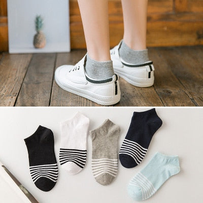 Women's Cotton Happy Funny Invisible Socks With Print Cartoon Animal Casual Short Socks Cute Summer Thin Ankle Socks 5 Pairs/Lot