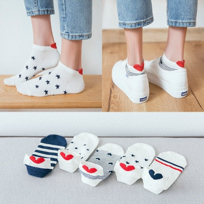 Women's Cotton Happy Funny Invisible Socks With Print Cartoon Animal Casual Short Socks Cute Summer Thin Ankle Socks 5 Pairs/Lot