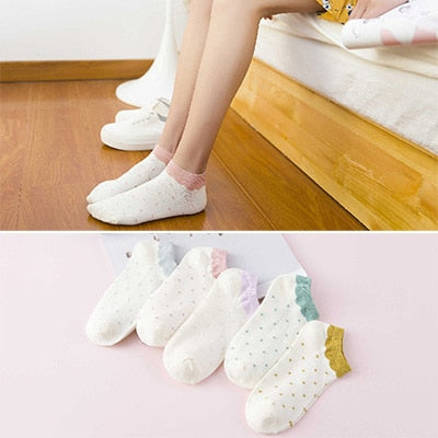 Women's Cotton Happy Funny Invisible Socks With Print Cartoon Animal Casual Short Socks Cute Summer Thin Ankle Socks 5 Pairs/Lot
