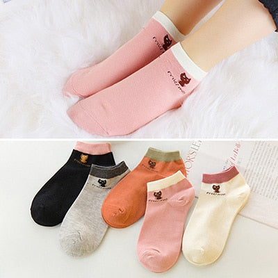 Women's Cotton Happy Funny Invisible Socks With Print Cartoon Animal Casual Short Socks Cute Summer Thin Ankle Socks 5 Pairs/Lot