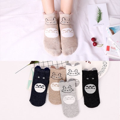 Women's Cotton Happy Funny Invisible Socks With Print Cartoon Animal Casual Short Socks Cute Summer Thin Ankle Socks 5 Pairs/Lot