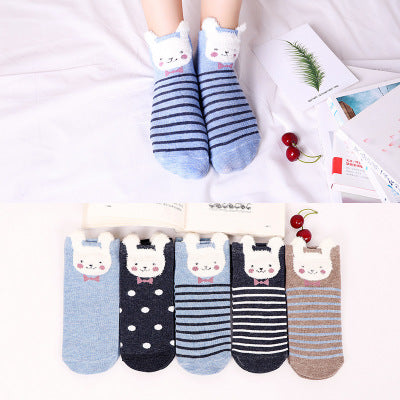 Women's Cotton Happy Funny Invisible Socks With Print Cartoon Animal Casual Short Socks Cute Summer Thin Ankle Socks 5 Pairs/Lot