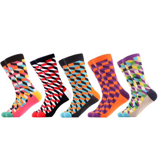 New Happy Men's Causal Socks  Colorful Pattern Rectangle Funny Novelty Dress Socks Gift Wedding Socks