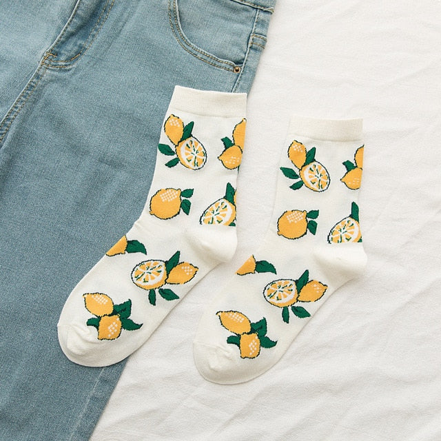 New summer cartoon fruit cotton watermelon lemon strawberry banana avocado women Korean version of socks fashion street socks