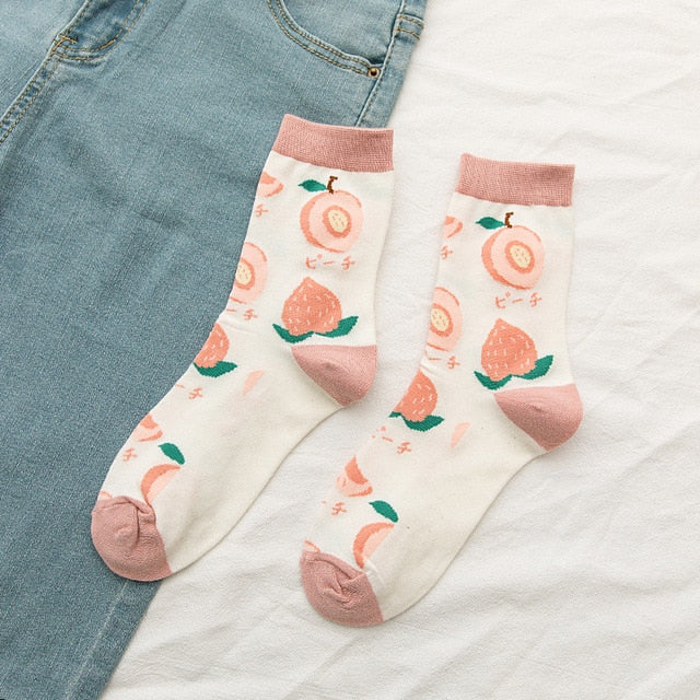 New summer cartoon fruit cotton watermelon lemon strawberry banana avocado women Korean version of socks fashion street socks