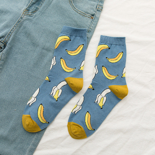 New summer cartoon fruit cotton watermelon lemon strawberry banana avocado women Korean version of socks fashion street socks