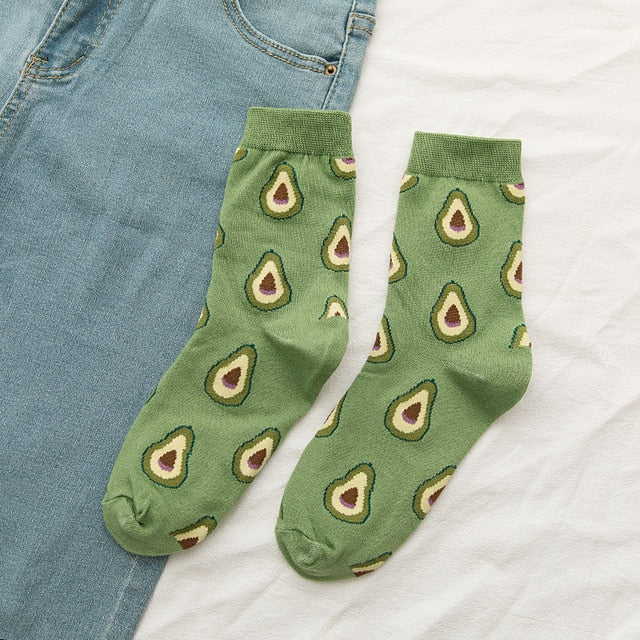 New summer cartoon fruit cotton watermelon lemon strawberry banana avocado women Korean version of socks fashion street socks