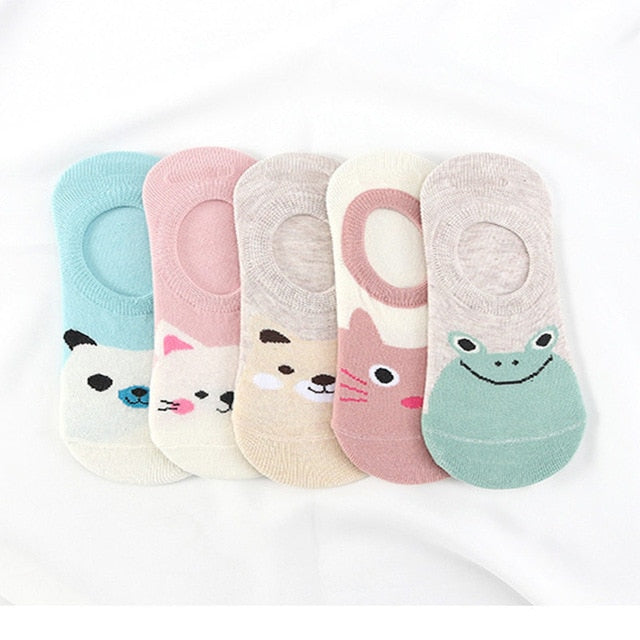 28 Style 10 Piece=5 Pairs/lot Cute Harajuku Animal Socks Women Summer Korean Cat Bear Rabbit Funny Low Cut Ankle Sock Happy Sox