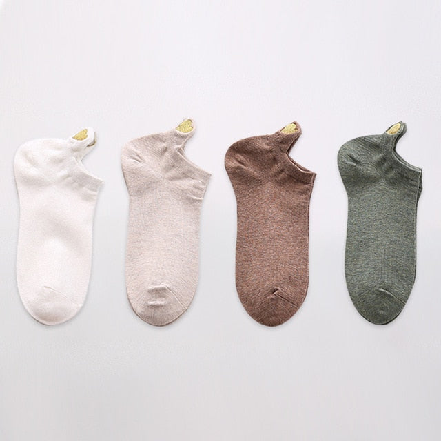 Calcetines de moda mujer 2019 nueva primavera 4 pares tobillo niñas algodón Color novedad mujeres moda lindo corazón Casual calcetín divertido - Fiyah Azz Socks