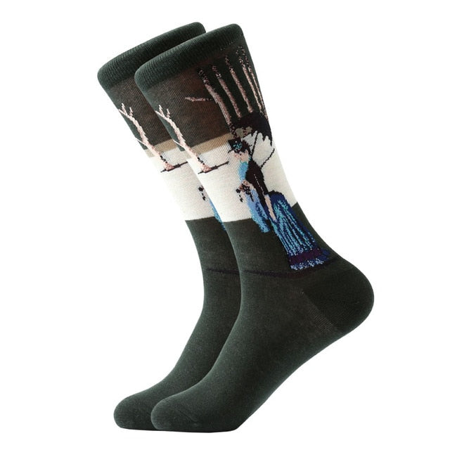1pair Combed Cotton Colorful Van Gogh Retro Oil Painting Men Socks