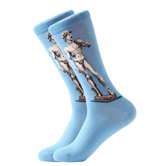 1pair Combed Cotton Colorful Van Gogh Retro Oil Painting Men Socks