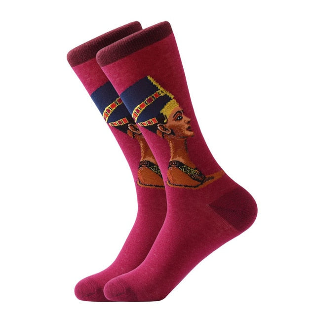 1pair Combed Cotton Colorful Van Gogh Retro Oil Painting Men Socks