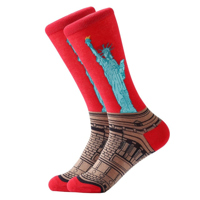 1pair Combed Cotton Colorful Van Gogh Retro Oil Painting Men Socks