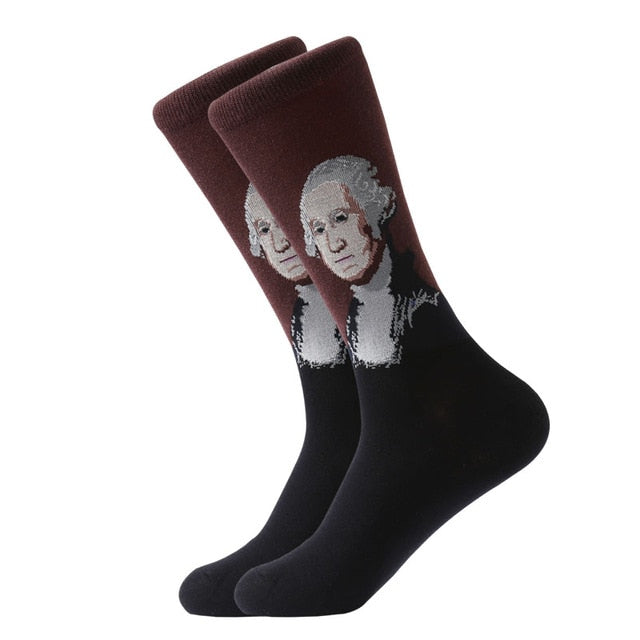 1pair Combed Cotton Colorful Van Gogh Retro Oil Painting Men Socks