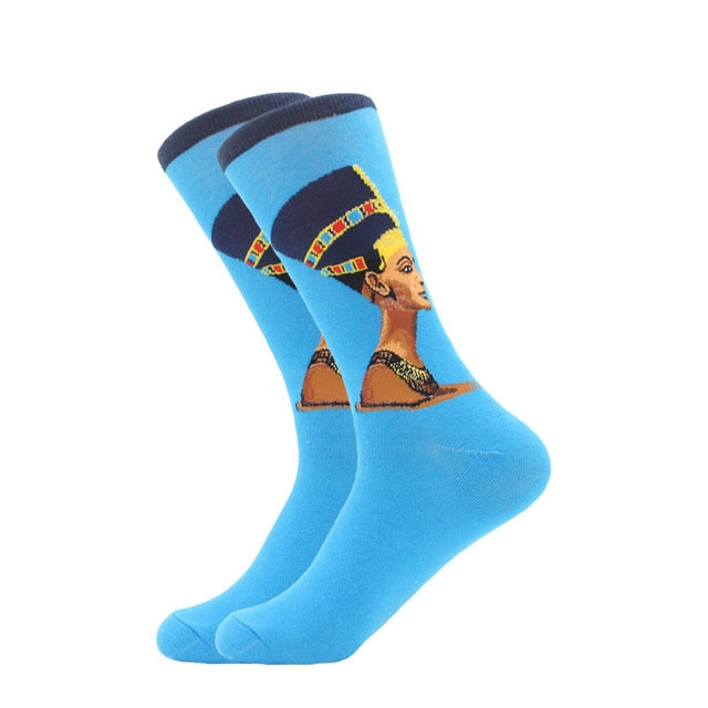 1pair Combed Cotton Colorful Van Gogh Retro Oil Painting Men Socks