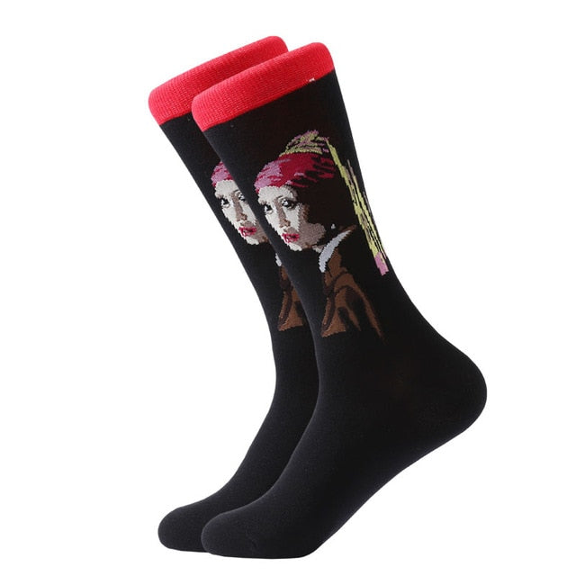 1pair Combed Cotton Colorful Van Gogh Retro Oil Painting Men Socks