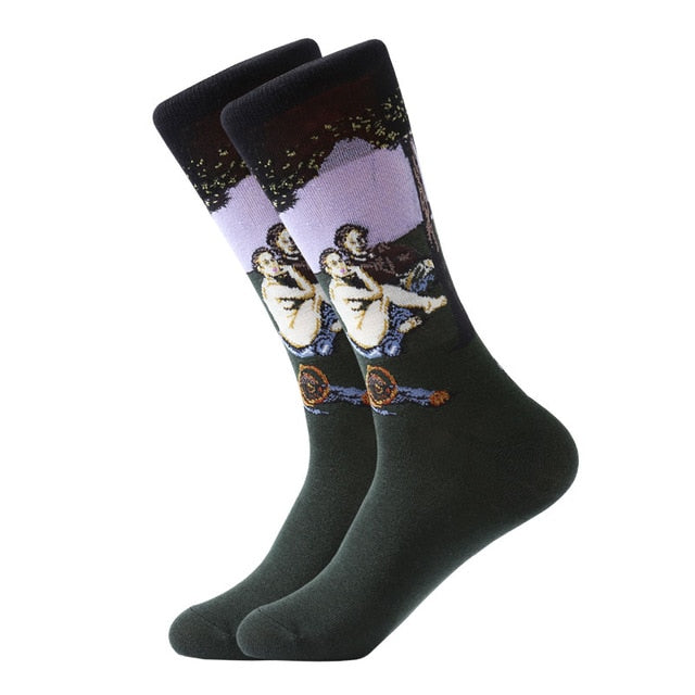 1pair Combed Cotton Colorful Van Gogh Retro Oil Painting Men Socks