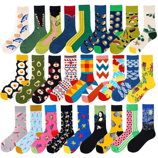 Men Graphic Socks Combed Cotton Omelette Frog Crazy Burger Sock