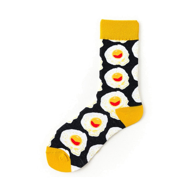 Men Graphic Socks Combed Cotton Omelette Frog Crazy Burger Sock