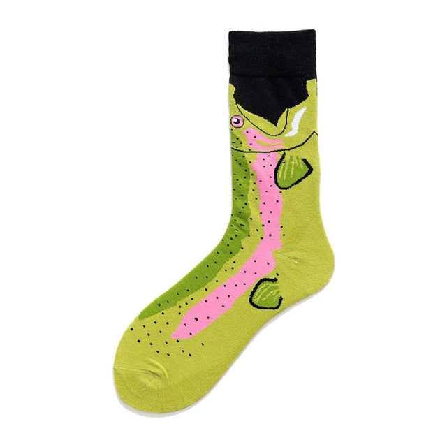 Men Graphic Socks Combed Cotton Omelette Frog Crazy Burger Sock