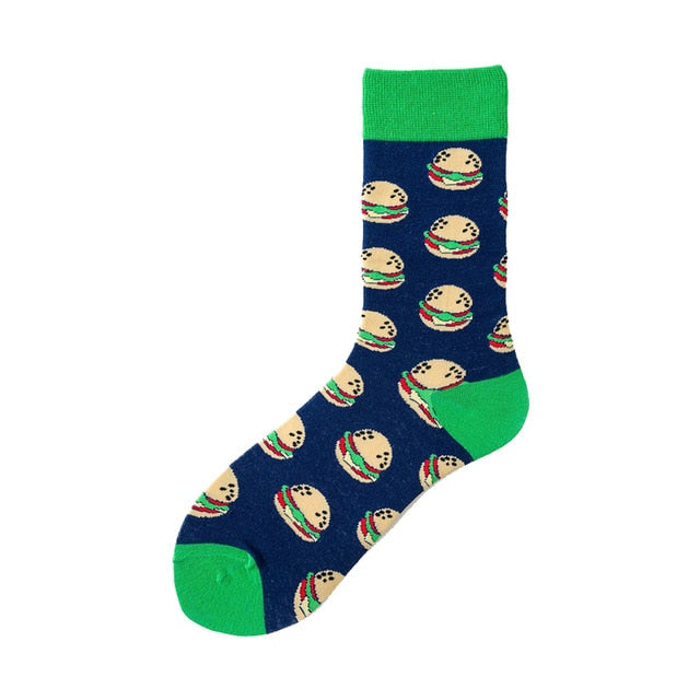 Men Graphic Socks Combed Cotton Omelette Frog Crazy Burger Sock