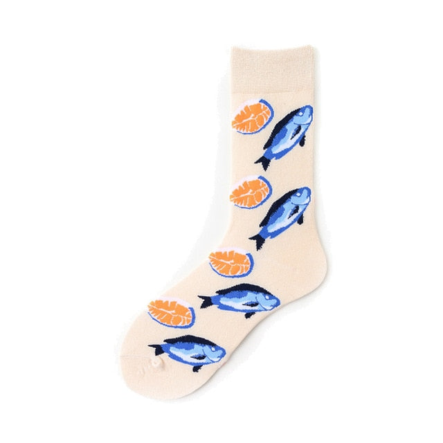 Men Graphic Socks Combed Cotton Omelette Frog Crazy Burger Sock