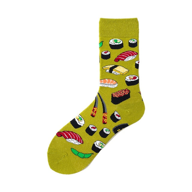 Men Graphic Socks Combed Cotton Omelette Frog Crazy Burger Sock