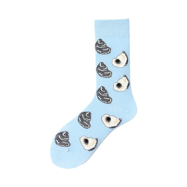 Men Graphic Socks Combed Cotton Omelette Frog Crazy Burger Sock