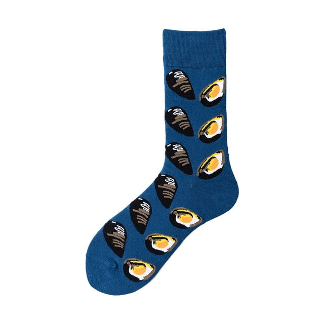 Men Graphic Socks Combed Cotton Omelette Frog Crazy Burger Sock
