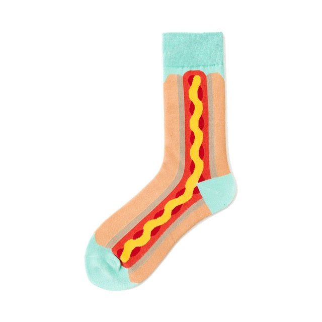 Men Graphic Socks Combed Cotton Omelette Frog Crazy Burger Sock