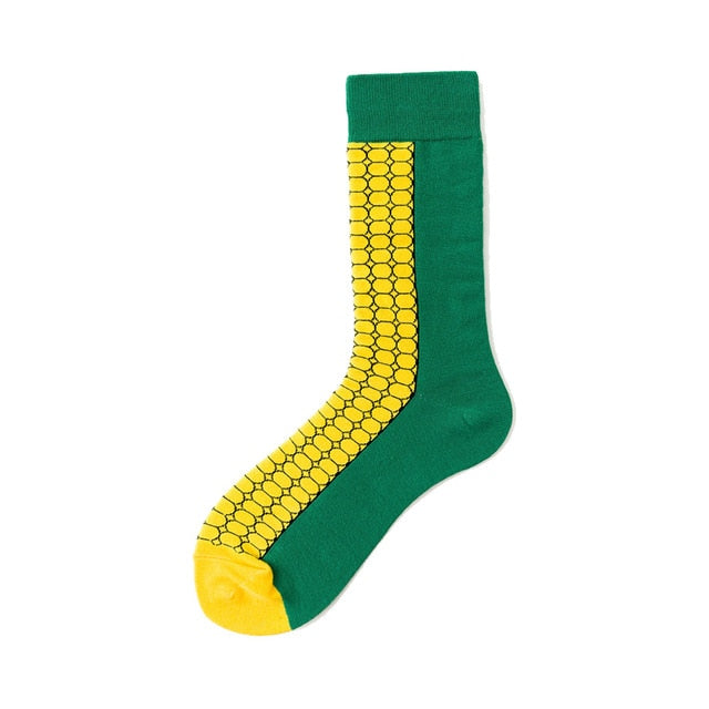 Men Graphic Socks Combed Cotton Omelette Frog Crazy Burger Sock