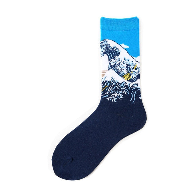Men Graphic Socks Combed Cotton Omelette Frog Crazy Burger Sock