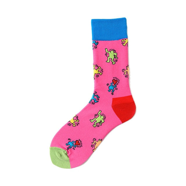 Men Graphic Socks Combed Cotton Omelette Frog Crazy Burger Sock