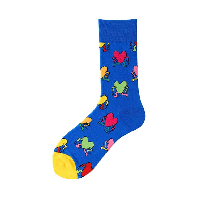 Men Graphic Socks Combed Cotton Omelette Frog Crazy Burger Sock