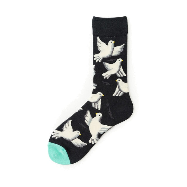 Men Graphic Socks Combed Cotton Omelette Frog Crazy Burger Sock