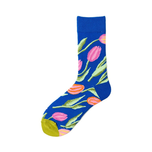 Men Graphic Socks Combed Cotton Omelette Frog Crazy Burger Sock