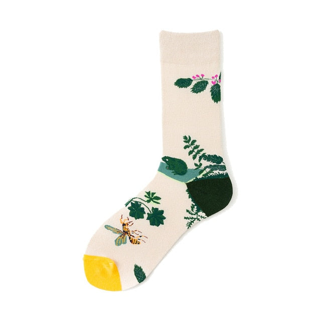 Men Graphic Socks Combed Cotton Omelette Frog Crazy Burger Sock