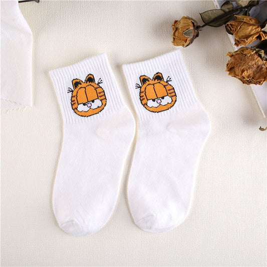 Japanese Kawaii Women Animals Cartoon Tube Socks Cute Egg Rabbit Panther Cotton Long Socks Female and Ladies Pink Milk White Sox