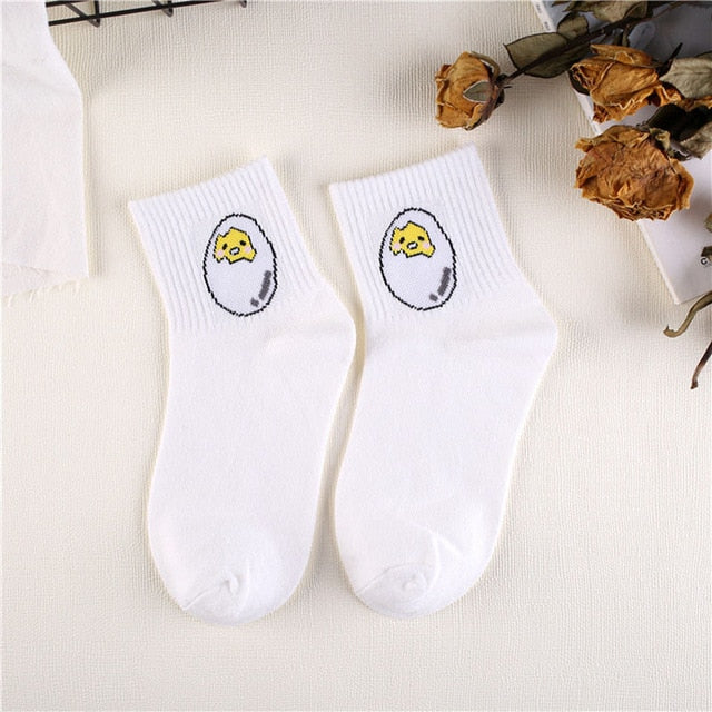 Japanese Kawaii Women Animals Cartoon Tube Socks Cute Egg Rabbit Panther Cotton Long Socks Female and Ladies Pink Milk White Sox