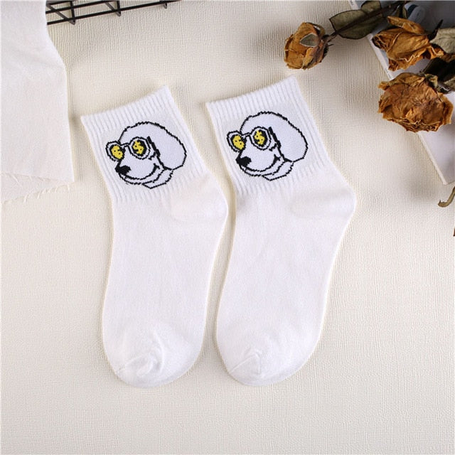 Japanese Kawaii Women Animals Cartoon Tube Socks Cute Egg Rabbit Panther Cotton Long Socks Female and Ladies Pink Milk White Sox