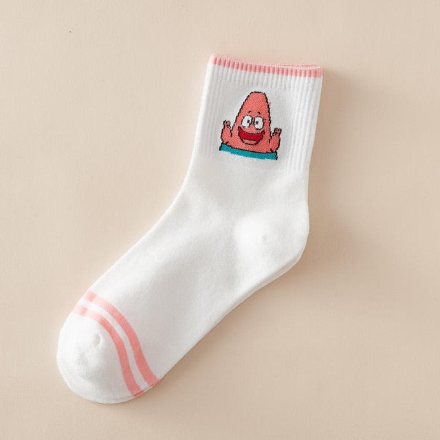 Japanese Kawaii Women Animals Cartoon Tube Socks Cute Egg Rabbit Panther Cotton Long Socks Female and Ladies Pink Milk White Sox