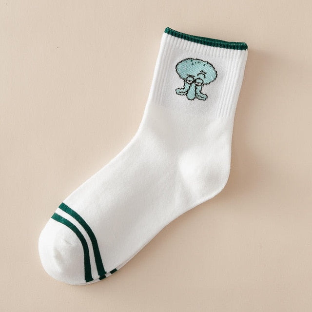 Japanese Kawaii Women Animals Cartoon Tube Socks Cute Egg Rabbit Panther Cotton Long Socks Female and Ladies Pink Milk White Sox