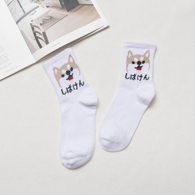 Japanese Kawaii Women Animals Cartoon Tube Socks Cute Egg Rabbit Panther Cotton Long Socks Female and Ladies Pink Milk White Sox