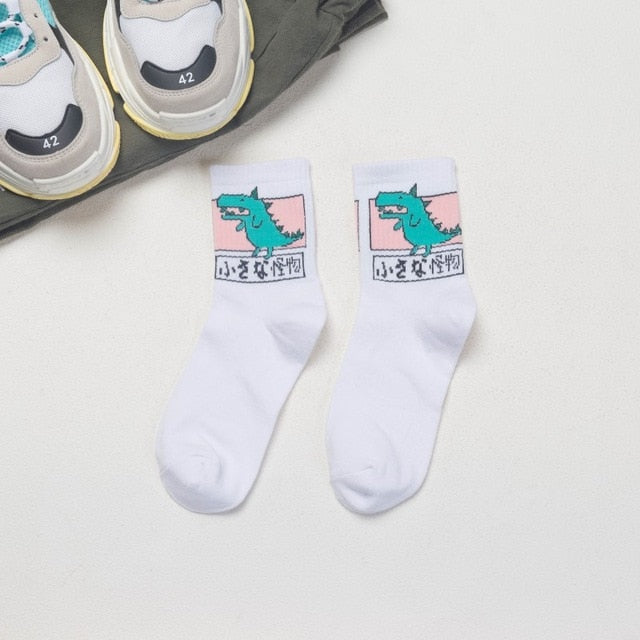 Japanese Kawaii Women Animals Cartoon Tube Socks Cute Egg Rabbit Panther Cotton Long Socks Female and Ladies Pink Milk White Sox