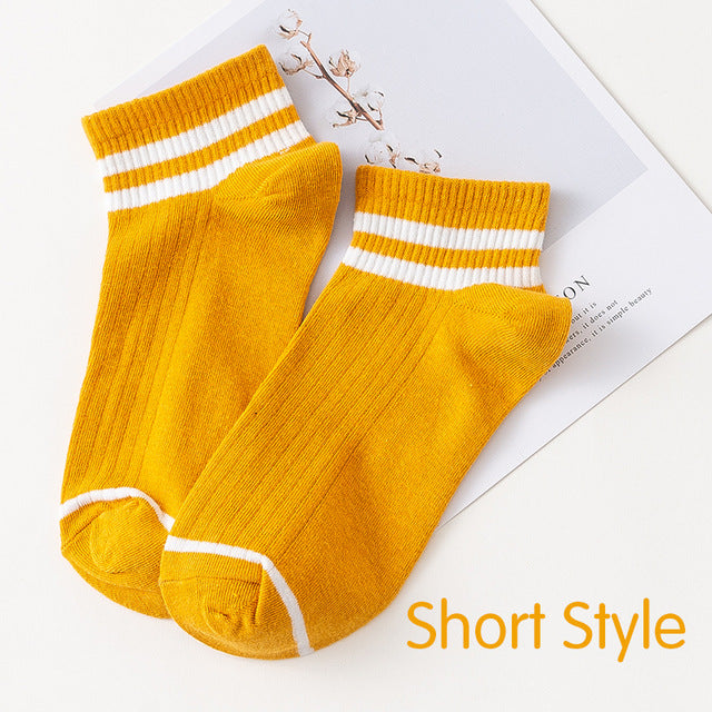 Funny Cute Japanese High School Girls Cotton Loose Striped Crew Socks Colorful Women Harajuku Designer Retro Short Sock