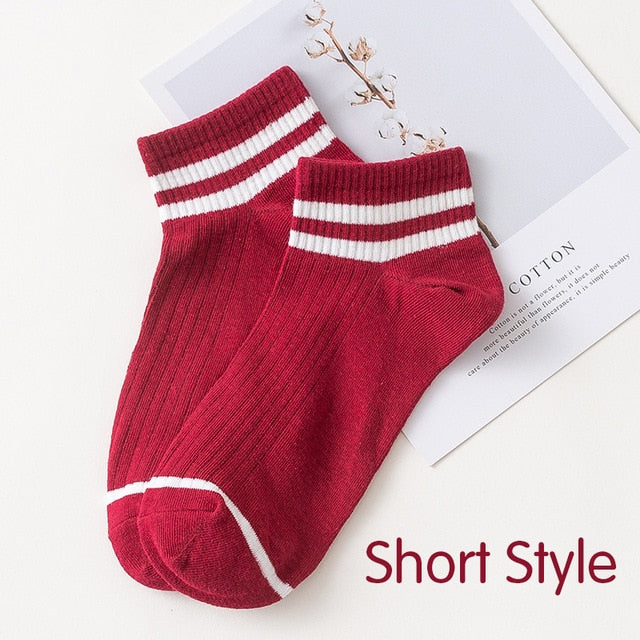 Funny Cute Japanese High School Girls Cotton Loose Striped Crew Socks Colorful Women Harajuku Designer Retro Short Sock